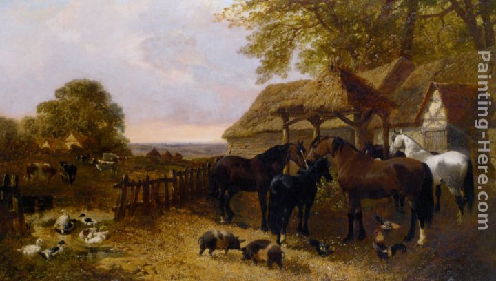 The Stable Yard painting - John Frederick Herring, Jnr The Stable Yard art painting